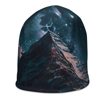 Zelt und Berg in der Nacht - Sterne am Himmel - Landschaftsmalerei - Beanie (All-Over Print) camping xxx