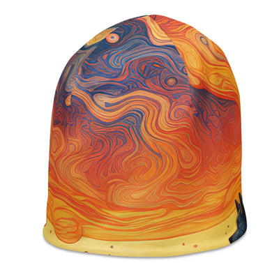 Hund auf Felsen - Epische bunte Landschaft - Malerei - Beanie (All-Over Print) camping xxx