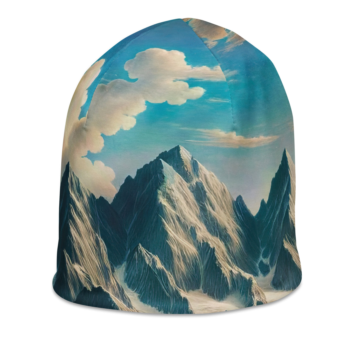 Ein Gemälde von Bergen, das eine epische Atmosphäre ausstrahlt. Kunst der Frührenaissance - Beanie (All-Over Print) berge xxx yyy zzz