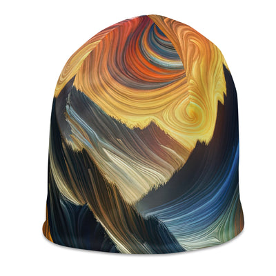 Abstraktes Kunstgemälde der Alpen mit wirbelnden, lebendigen Farben und dynamischen Mustern. Wanderer Silhouette - Beanie (All-Over Print) wandern xxx yyy zzz