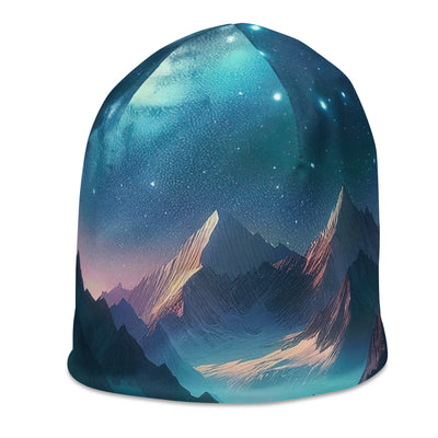 Stille Alpennacht: Digitale Kunst mit Gipfeln und Sternenteppich - Beanie (All-Over Print) wandern xxx yyy zzz