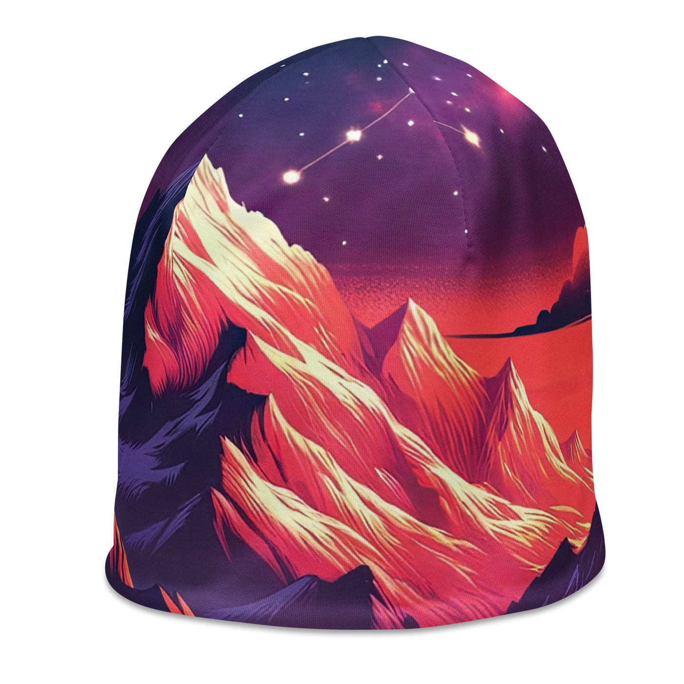 Fuchs im dramatischen Sonnenuntergang: Digitale Bergillustration in Abendfarben - Beanie (All-Over Print) camping xxx yyy zzz