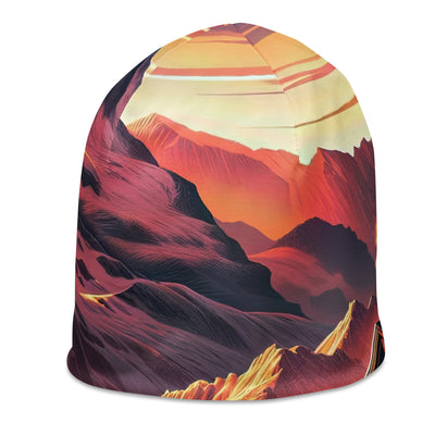 Berghütte im goldenen Sonnenuntergang: Digitale Alpenillustration - Beanie (All-Over Print) berge xxx yyy zzz