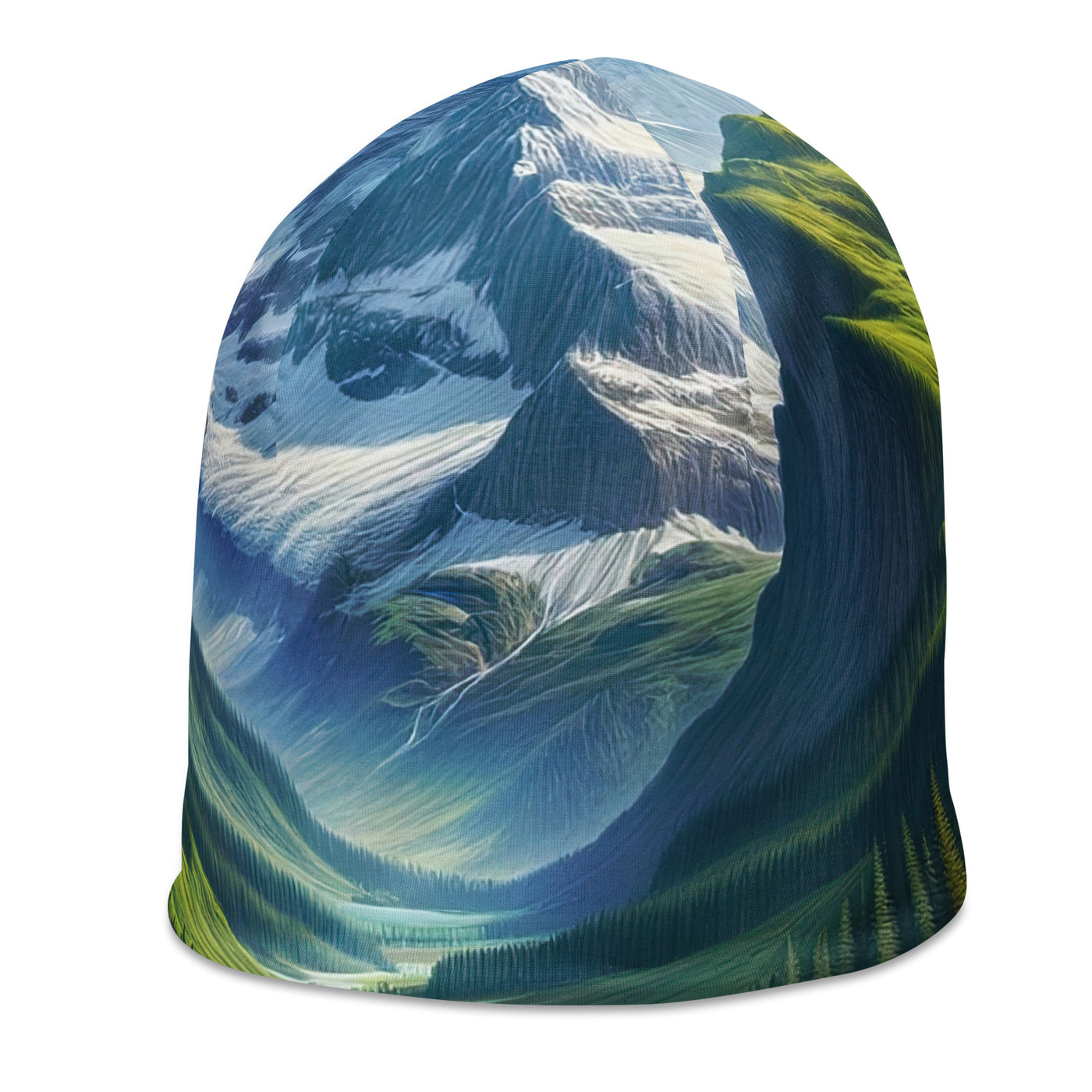 Wanderer in den Bergen und Wald: Digitale Malerei mit grünen kurvenreichen Pfaden - Beanie (All-Over Print) wandern xxx yyy zzz