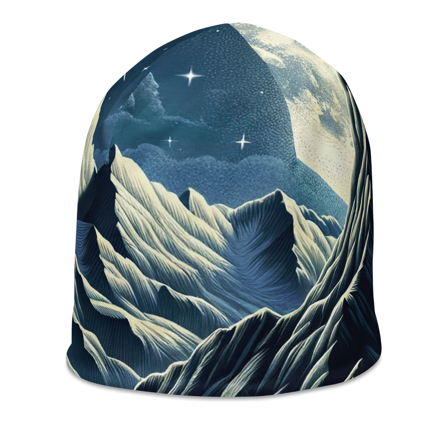 Steinbock in Alpennacht, silberne Berge und Sternenhimmel - Beanie (All-Over Print) berge xxx yyy zzz