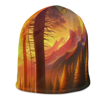 Golden-Stunde Alpenwald, Sonnenlicht durch Blätterdach - Beanie (All-Over Print) camping xxx yyy zzz