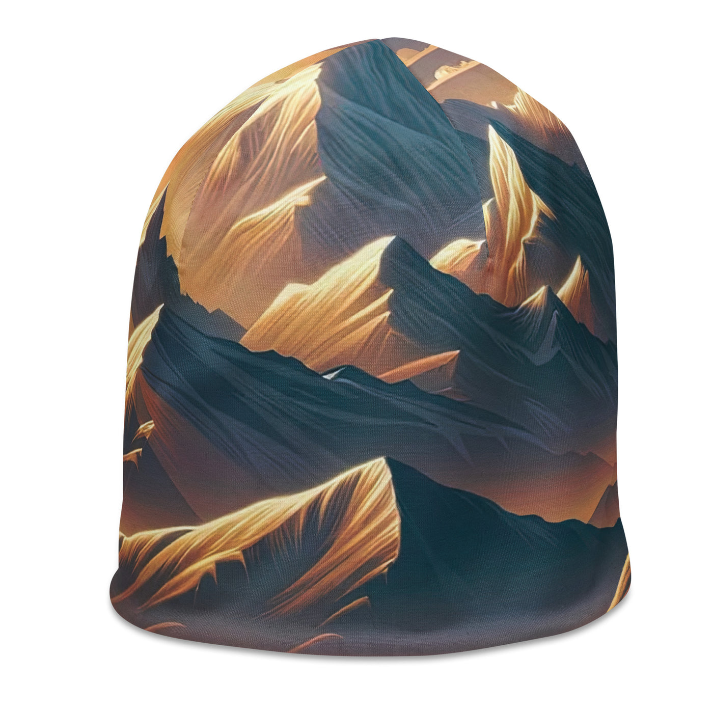 Alpen-Morgendämmerung, erste Sonnenstrahlen auf Schneegipfeln - Beanie (All-Over Print) berge xxx yyy zzz