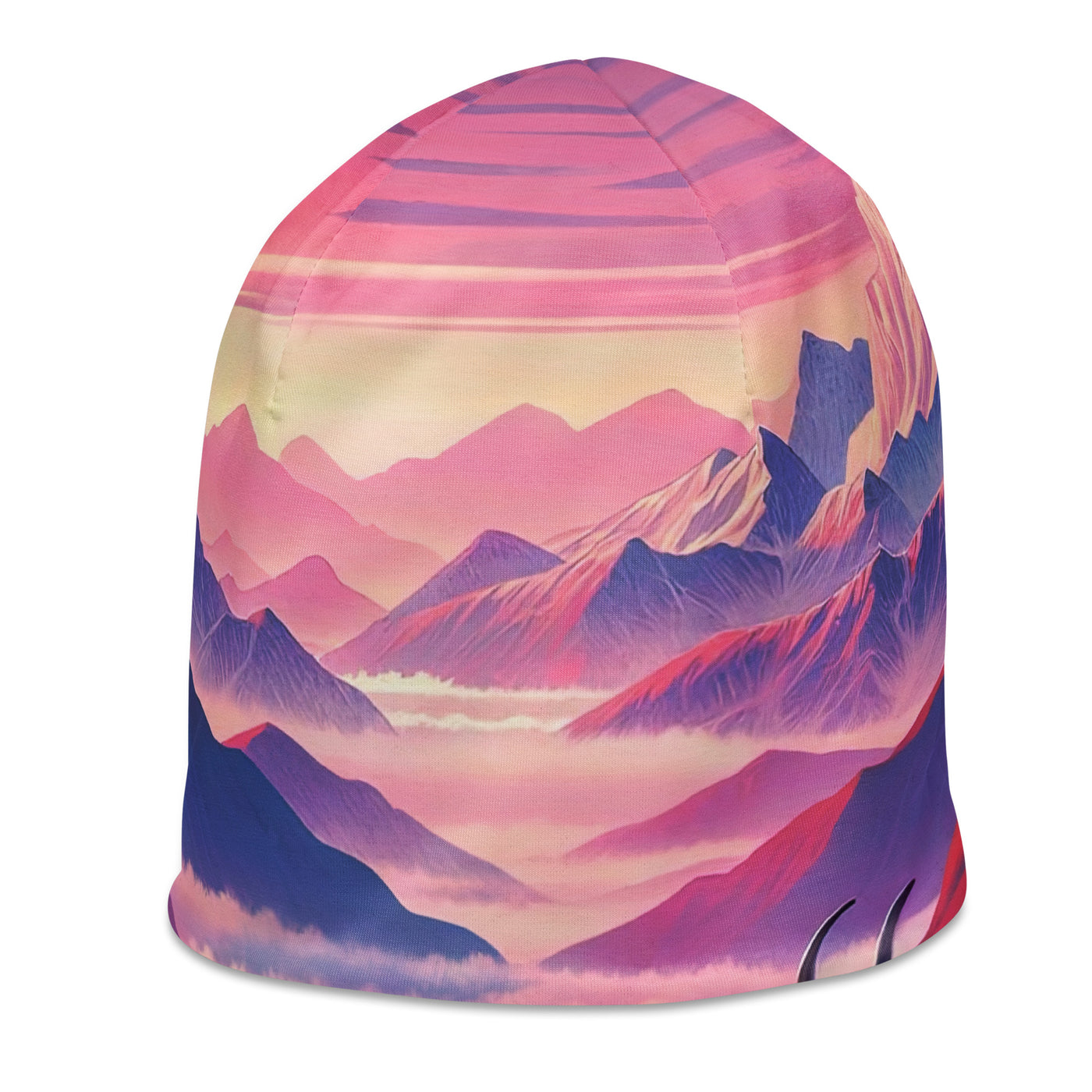 Verträumte Berg-Abenddämmerung mit Hochlandrind und blumigem Glanz - Beanie (All-Over Print) berge xxx yyy zzz