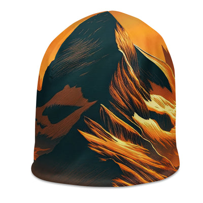 Fuchs in Alpen-Sonnenuntergang, goldene Berge und tiefe Täler - Beanie (All-Over Print) camping xxx yyy zzz