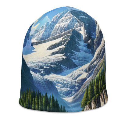 Illustration einer unberührten Alpenkulisse im Hochsommer. Wasserfall und See - Beanie (All-Over Print) berge xxx yyy zzz