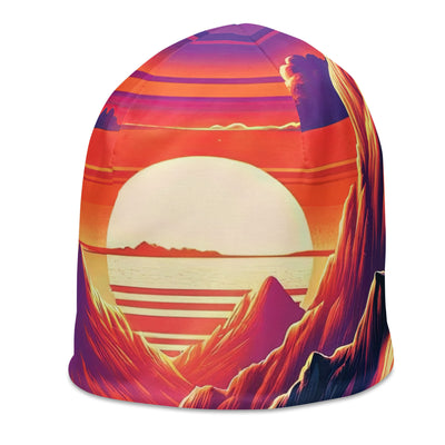 Alpen-Sonnenuntergang mit Bär auf Hügel, warmes Himmelsfarbenspiel - Beanie (All-Over Print) camping xxx yyy zzz