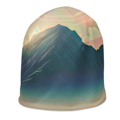 Bergszene bei Morgendämmerung, erste Sonnenstrahlen auf Bergrücken - Beanie (All-Over Print) berge xxx yyy zzz