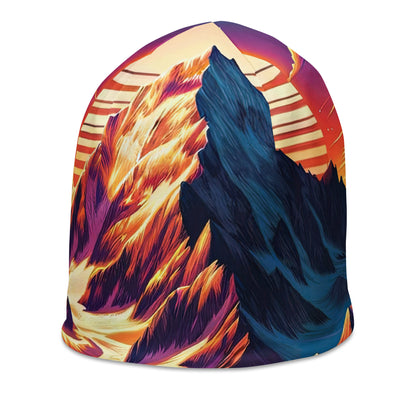 Lebendiger Alpen-Sonnenuntergang, schneebedeckte Gipfel in warmen Tönen - Beanie (All-Over Print) berge xxx yyy zzz