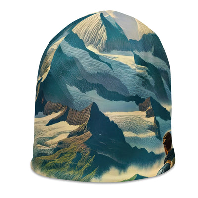 Panoramablick der Alpen mit Wanderer auf einem Hügel und schroffen Gipfeln - Beanie (All-Over Print) wandern xxx yyy zzz