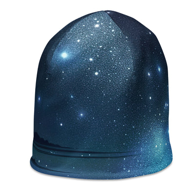 Alpen unter Sternenhimmel mit glitzernden Sternen und Meteoren - Beanie (All-Over Print) berge xxx yyy zzz