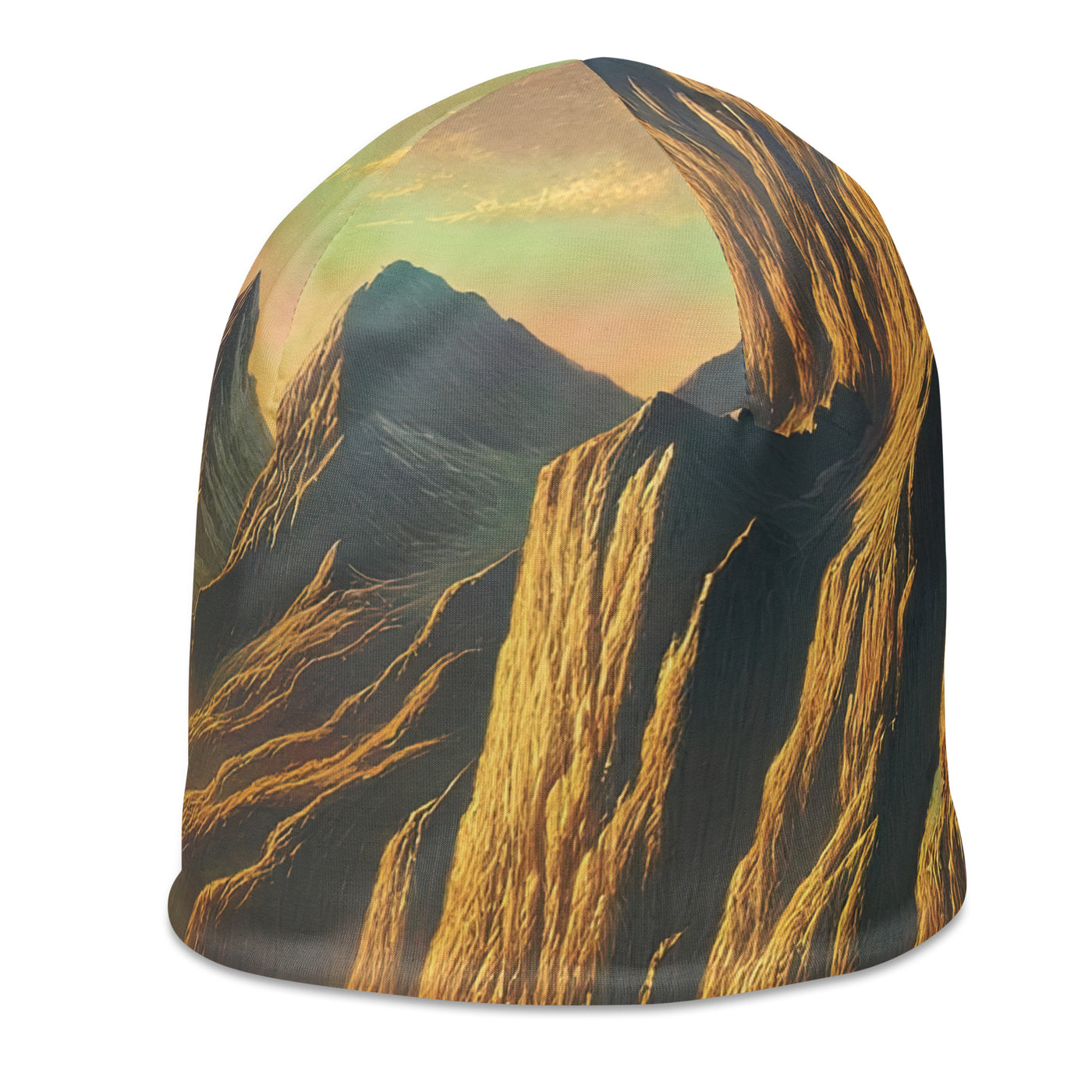 Ölgemälde eines Schweizer Wanderers in den Alpen bei goldenem Sonnenlicht - Beanie (All-Over Print) wandern xxx yyy zzz