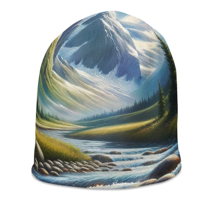 Ölgemälde eines Gebirgsbachs durch felsige Landschaft - Beanie (All-Over Print) berge xxx yyy zzz