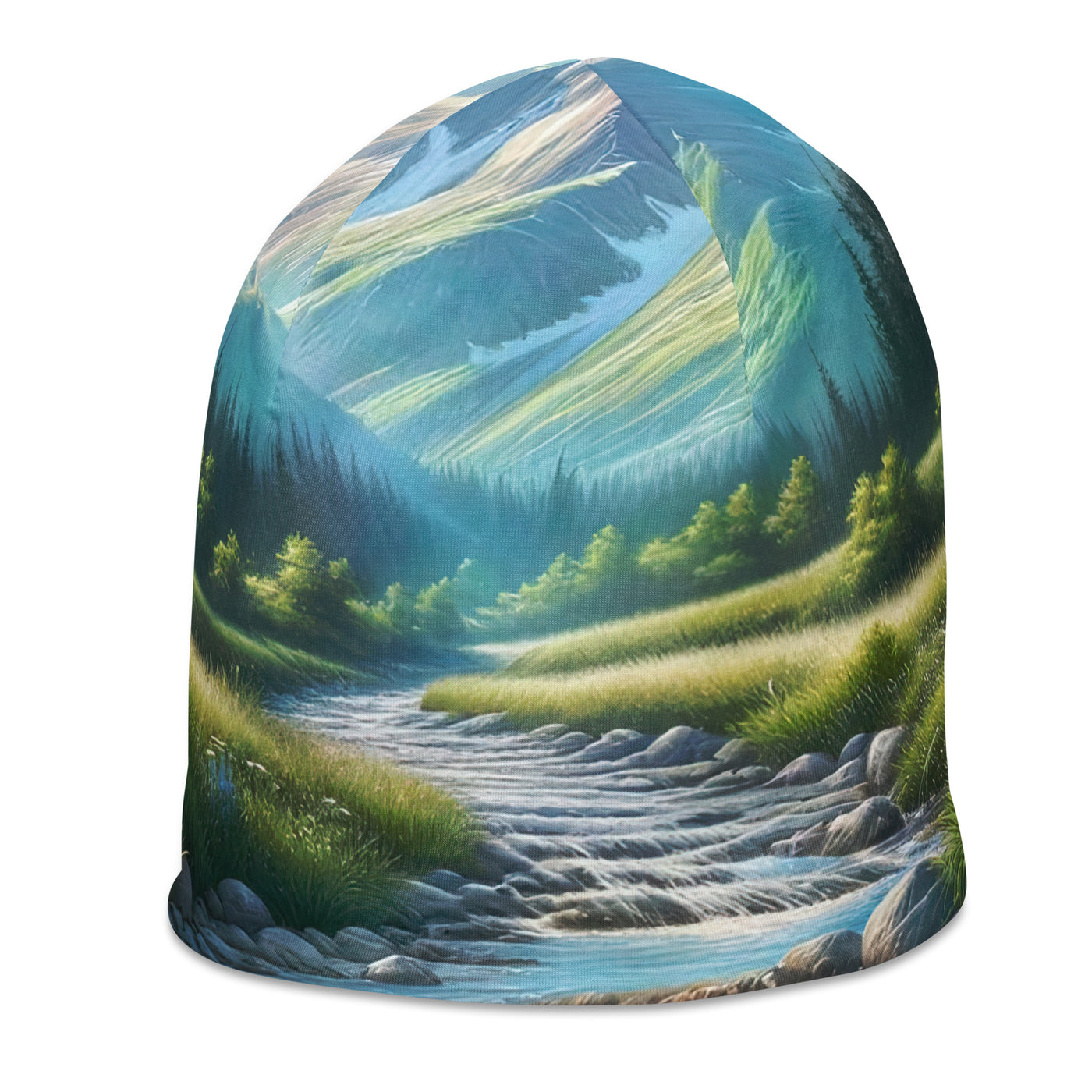 Sanfter Gebirgsbach in Ölgemälde, klares Wasser über glatten Felsen - Beanie (All-Over Print) berge xxx yyy zzz