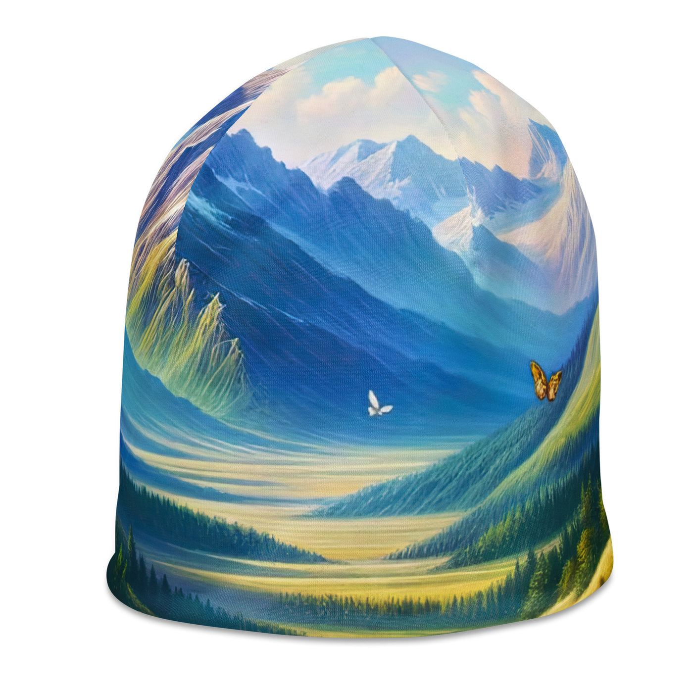 Ölgemälde einer ruhigen Almwiese, Oase mit bunter Wildblumenpracht - Beanie (All-Over Print) camping xxx yyy zzz