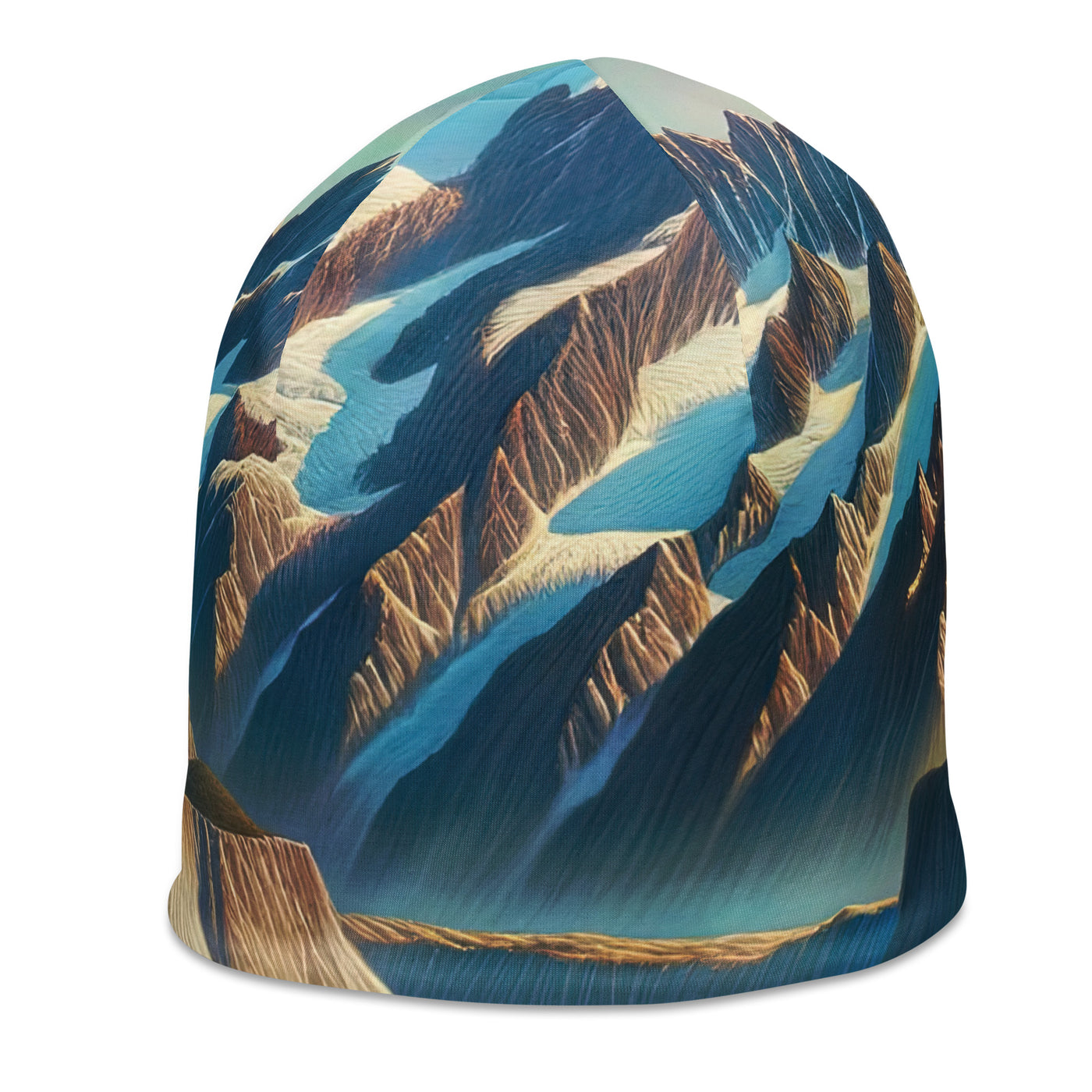 Ölgemälde eines unberührten Sees, der die Bergkette spiegelt - Beanie (All-Over Print) berge xxx yyy zzz