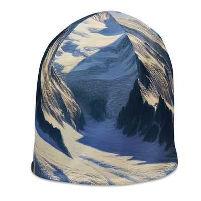 Ölgemälde der Alpen mit hervorgehobenen zerklüfteten Geländen im Licht und Schatten - Beanie (All-Over Print) berge xxx yyy zzz