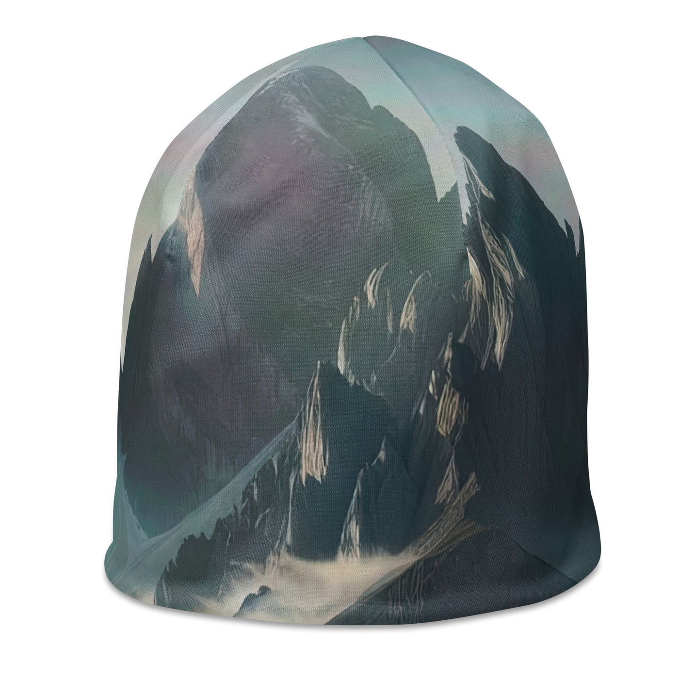 Foto eines nebligen Alpenmorgens, scharfe Gipfel ragen aus dem Nebel - Beanie (All-Over Print) berge xxx yyy zzz