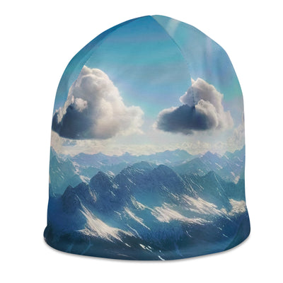 Foto der Alpen im Winter mit Bären auf dem Gipfel, glitzernder Neuschnee unter der Sonne - Beanie (All-Over Print) camping xxx yyy zzz