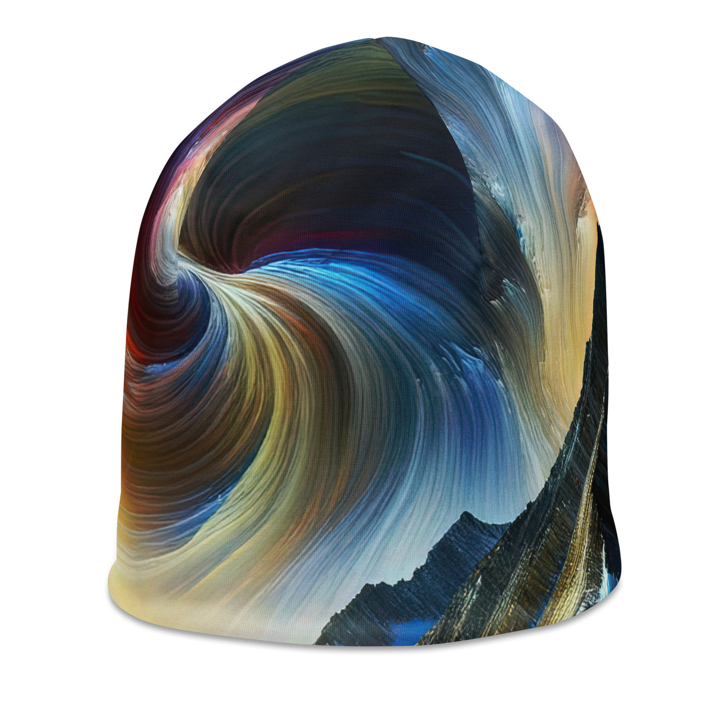 Foto der Alpen in abstrakten Farben mit Bergsteigersilhouette - Beanie (All-Over Print) wandern xxx yyy zzz