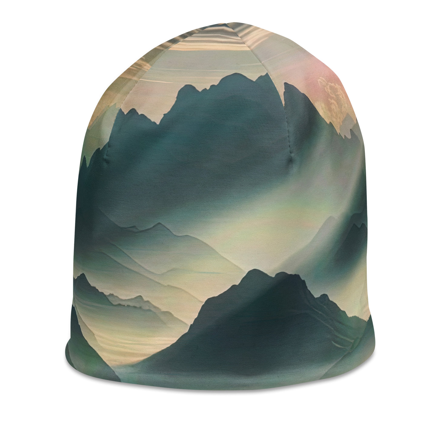 Foto der Alpen im Morgennebel, majestätische Gipfel ragen aus dem Nebel - Beanie (All-Over Print) berge xxx yyy zzz