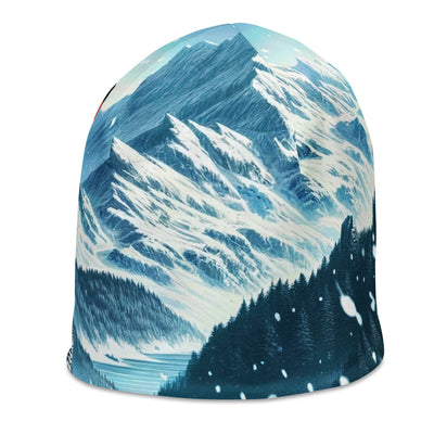 Quadratische Winterillustration der Alpen mit deutscher Flagge und Wanderteam - Beanie (All-Over Print) wandern xxx yyy zzz