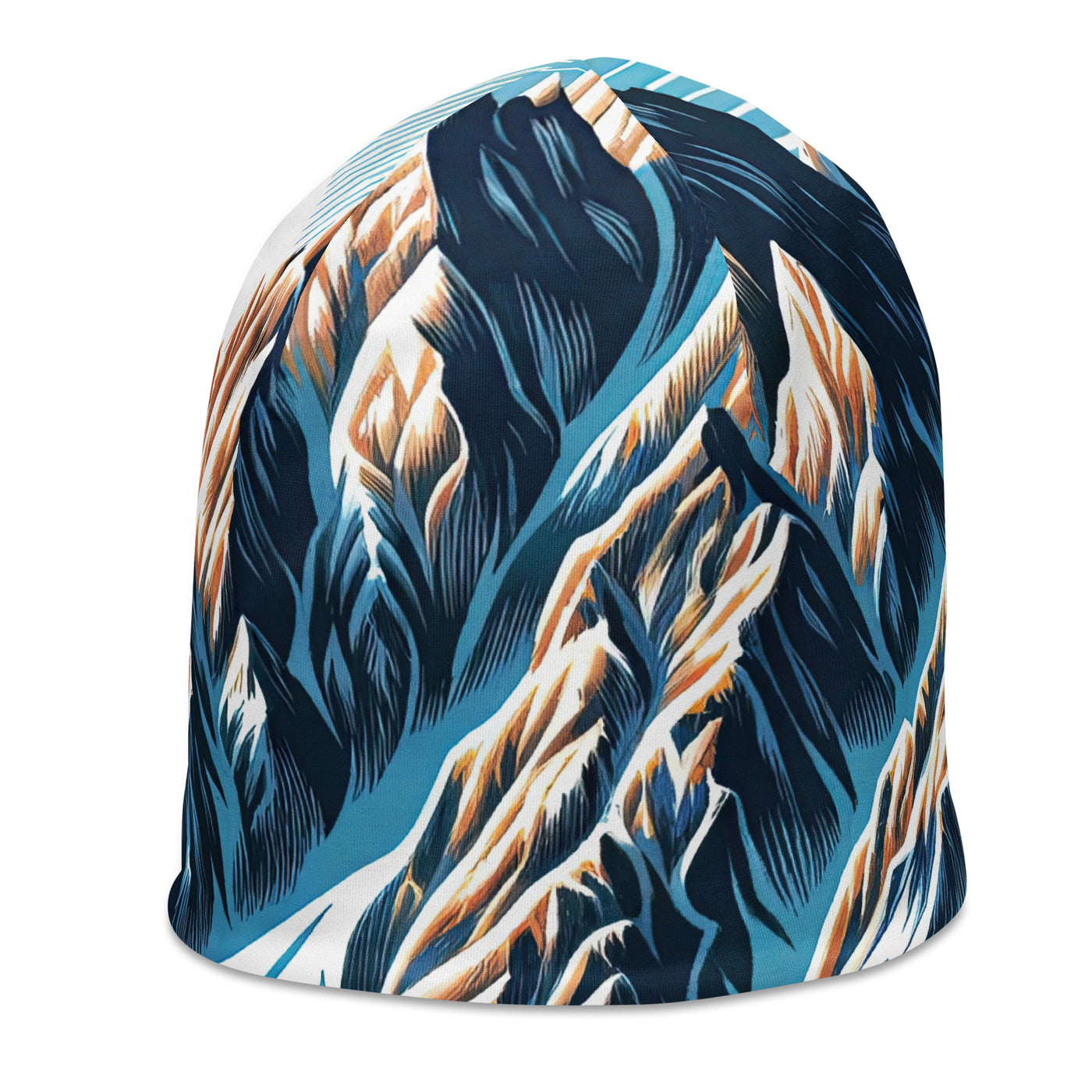 Vektorgrafik eines Wolfes im winterlichen Alpenmorgen, Berge mit Schnee- und Felsmustern - Beanie (All-Over Print) berge xxx yyy zzz