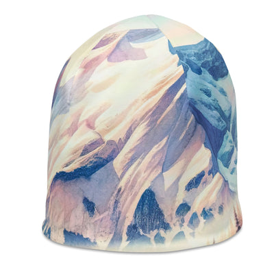 Aquarell eines klaren Alpenmorgens, Boot auf Bergsee in Pastelltönen - Beanie (All-Over Print) berge xxx yyy zzz