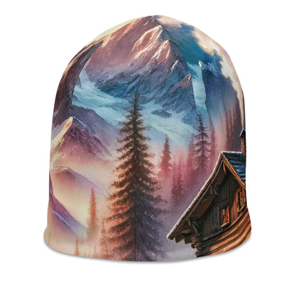 Aquarell einer Alpenszene im Morgengrauen, Haus in den Bergen - Beanie (All-Over Print) berge xxx yyy zzz