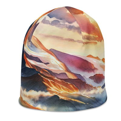 Aquarell einer Berglandschaft in der goldenen Stunde mit österreichischem Wanderer - Beanie (All-Over Print) wandern xxx yyy zzz