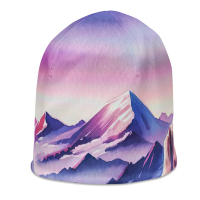 Aquarell eines Bergsteigers auf einem Alpengipfel in der Abenddämmerung - Beanie (All-Over Print) wandern xxx yyy zzz