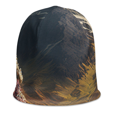 Epischer Berg, steiniger Weg und Blumen - Realistische Malerei - Beanie (All-Over Print) berge xxx