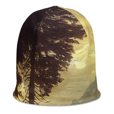 Landschaft mit Bergen, Fluss und Bäumen - Malerei - Beanie (All-Over Print) berge xxx