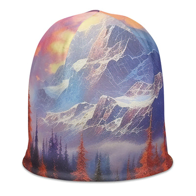 Landschaftsmalerei - Berge, Bäume, Bergsee und Herbstfarben - Beanie (All-Over Print) berge xxx