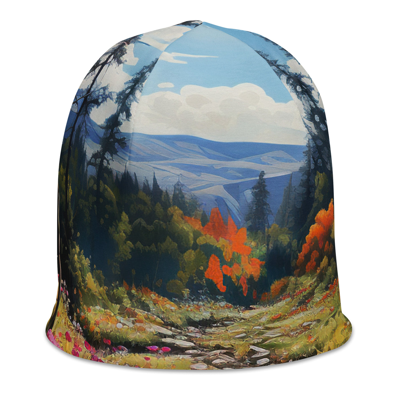 Berge, schöne Blumen und Bach im Wald - Beanie (All-Over Print) berge xxx