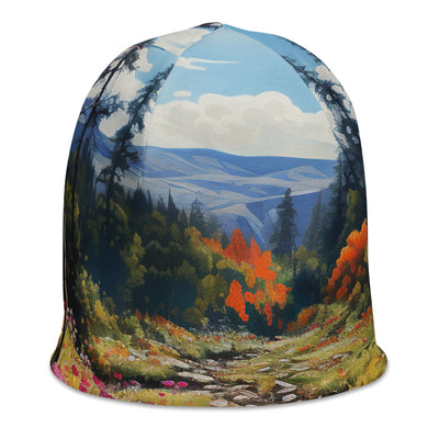 Berge, schöne Blumen und Bach im Wald - Beanie (All-Over Print) berge xxx