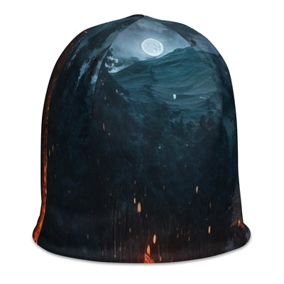 Lagerfeuer beim Camping - Wald mit Schneebedeckten Bäumen - Malerei - Beanie (All-Over Print) camping xxx