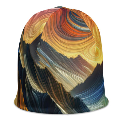 Abstraktes Kunstgemälde der Alpen mit wirbelnden, lebendigen Farben und dynamischen Mustern. Wanderer Silhouette - Beanie (All-Over Print) wandern xxx yyy zzz