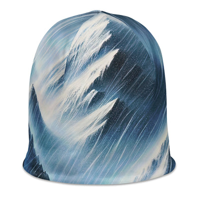 Wanderer und Bergsteiger im Schneesturm: Acrylgemälde der Alpen - Beanie (All-Over Print) wandern xxx yyy zzz