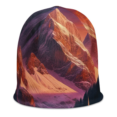 Magische Alpenstunde: Digitale Kunst mit warmem Himmelsschein über schneebedeckte Berge - Beanie (All-Over Print) berge xxx yyy zzz