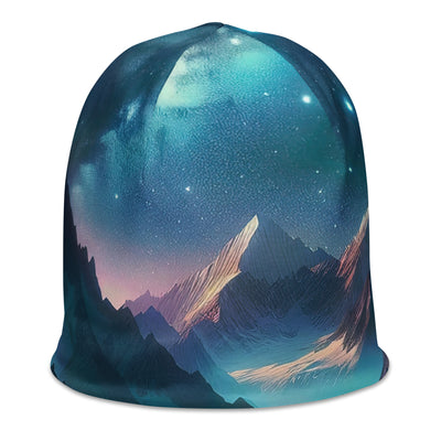 Stille Alpennacht: Digitale Kunst mit Gipfeln und Sternenteppich - Beanie (All-Over Print) wandern xxx yyy zzz