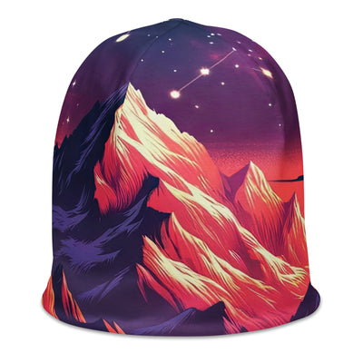 Fuchs im dramatischen Sonnenuntergang: Digitale Bergillustration in Abendfarben - Beanie (All-Over Print) camping xxx yyy zzz