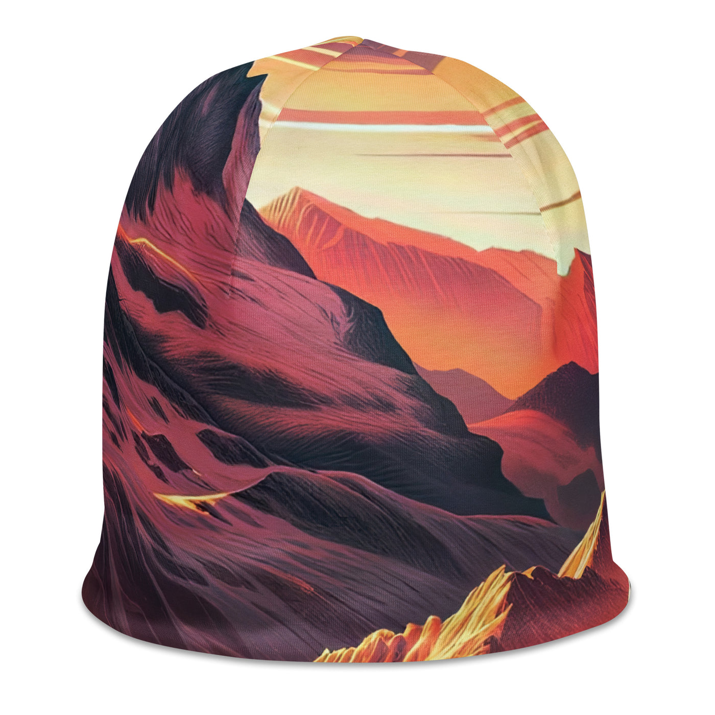 Berghütte im goldenen Sonnenuntergang: Digitale Alpenillustration - Beanie (All-Over Print) berge xxx yyy zzz