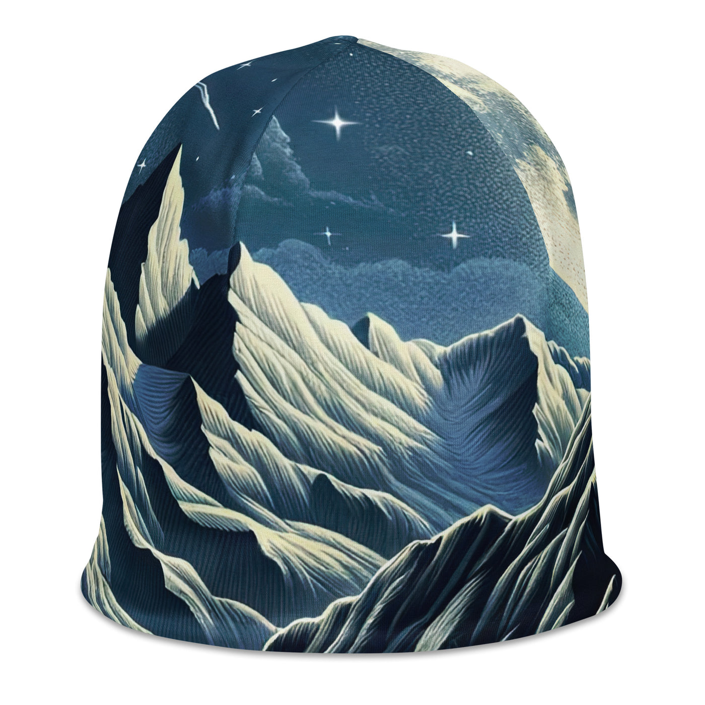 Steinbock in Alpennacht, silberne Berge und Sternenhimmel - Beanie (All-Over Print) berge xxx yyy zzz