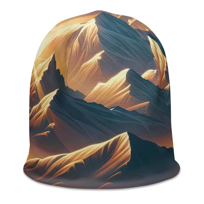 Alpen-Morgendämmerung, erste Sonnenstrahlen auf Schneegipfeln - Beanie (All-Over Print) berge xxx yyy zzz