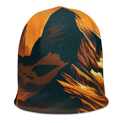 Fuchs in Alpen-Sonnenuntergang, goldene Berge und tiefe Täler - Beanie (All-Over Print) camping xxx yyy zzz